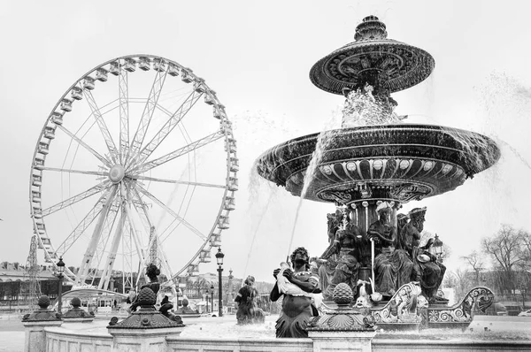 Bianco Nero Parigi Bella Fontana Fontaine Des Fleuves 1835 Con — Foto Stock