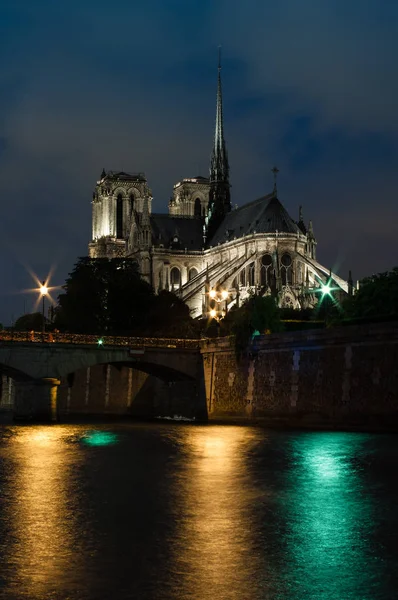 Kathedraal Van Notre Dame Parijs Bij Nacht — Stockfoto