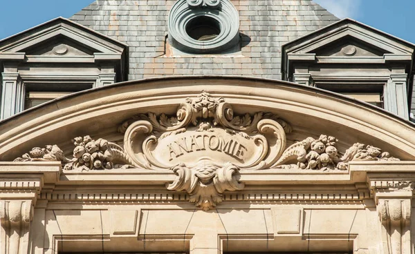 Disziplinschild Auf Dem Dach Des Universitätsgebäudes Sorbonne Anatomie — Stockfoto