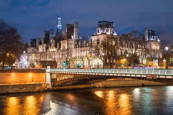 Paris City Halll Hotel Ville Bei Einbruch Der Dunkelheit Wurde — Stockfoto