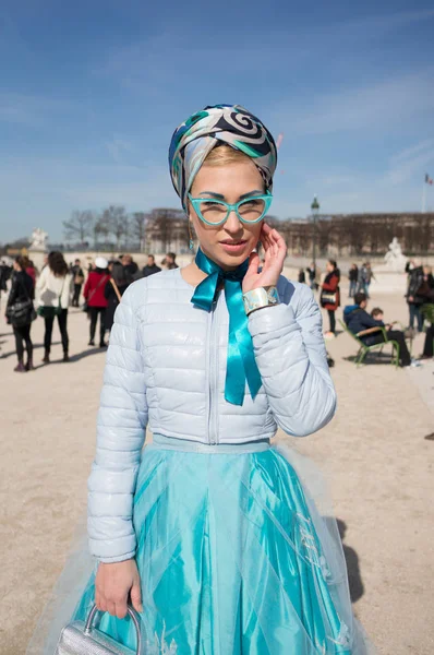 Париж 2016 Жовтня Стильний Жінка Під Час Тижня Моди Парижі — стокове фото