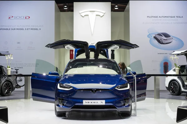 París Francia Octubre 2016 Tesla Model Muestra Salón Del Automóvil — Foto de Stock