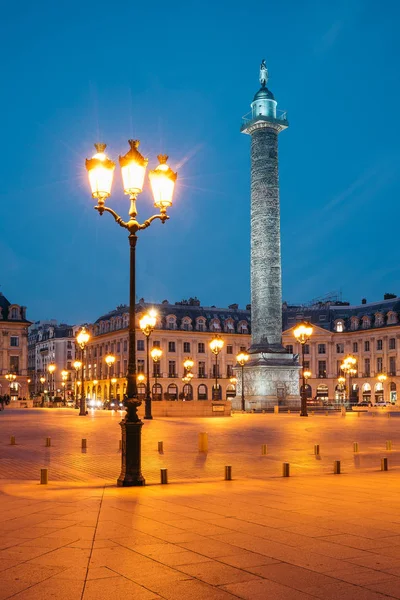 Colonna Del Vendome Con Statua Napoleone Bonaparte Piazza Vendome Notte — Foto Stock
