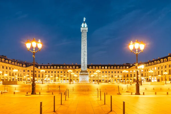 Vendome Zuil Met Standbeeld Van Napoleon Bonaparte Place Vendome Nachts — Stockfoto