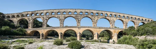 Pont Gard Godzinach Porannych Stary Rzymski Akwedukt Pobliżu Nimes Francji — Zdjęcie stockowe