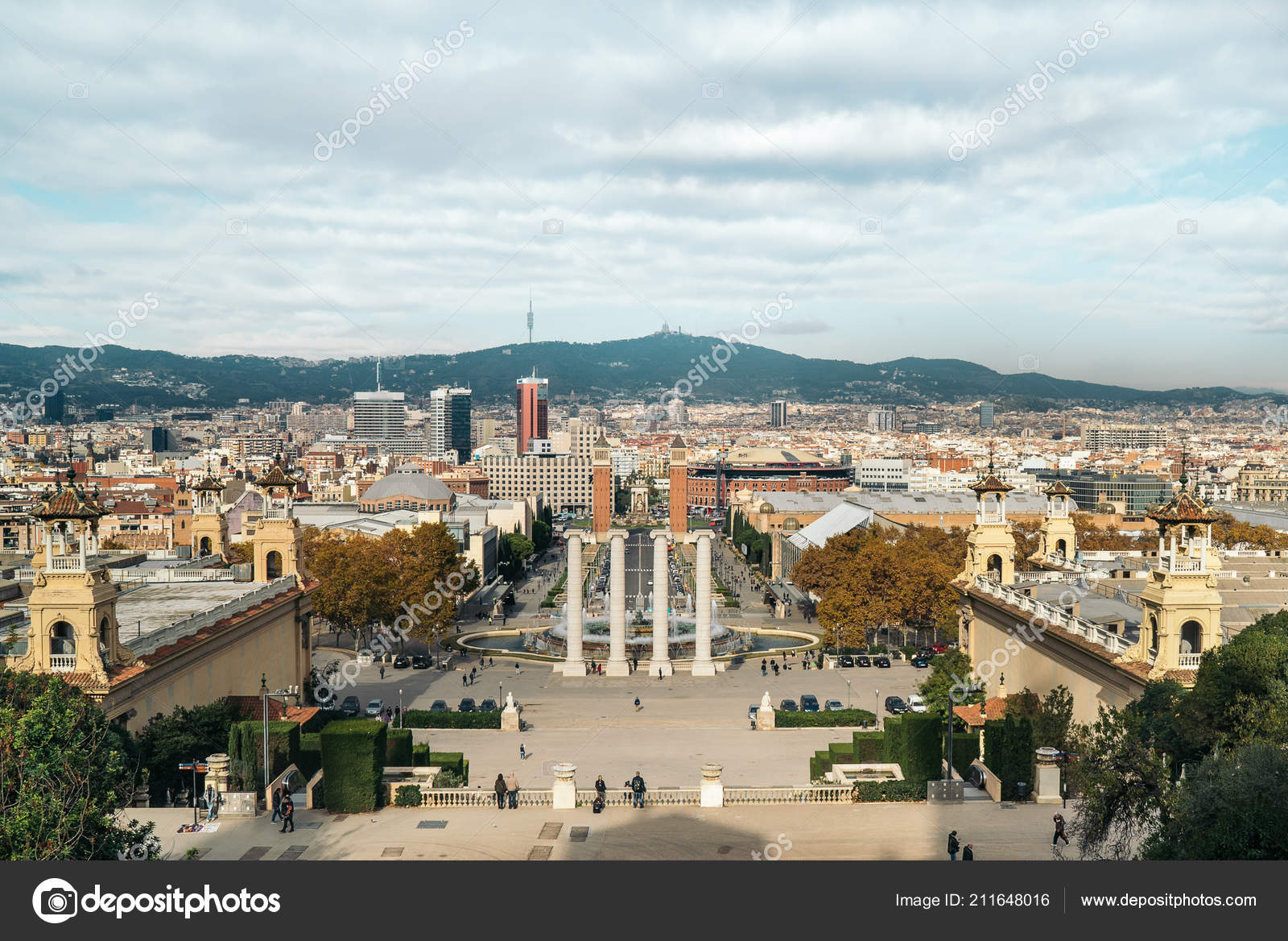 View Montjuic Plaza Espana Including Four Columns Venetian Towers