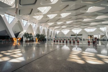 Marakeş, Fas - 13 Ocak 2017: Marakeş Menara Havaalanı iç. Marakeş, Fas Marakeş-Tensift-El Haouz bölgesinin başkenti hizmet veren uluslararası bir Havaalanı olduğunu.