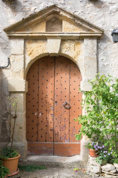 Oud Bruin Houten Deur Vezelay Bourgondië Frankrijk — Stockfoto