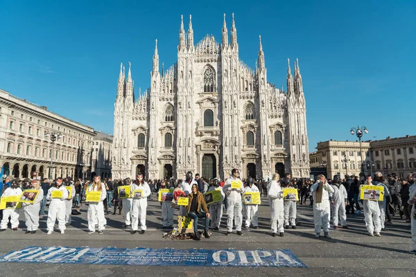 Милан Италия Февраля 2017 Года Защитники Прав Животных Протестуют Против — стоковое фото