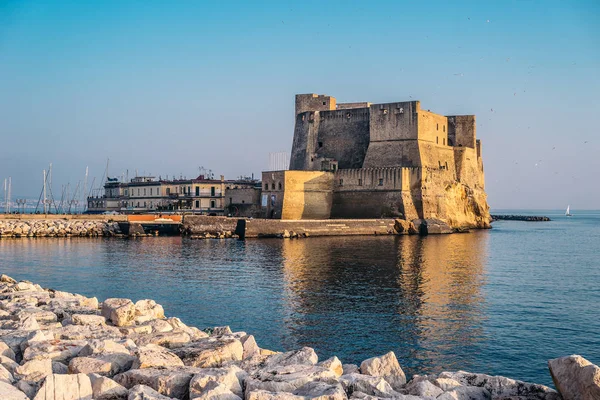 Castel Dell Ovo Sunset Naples Italy — стоковое фото