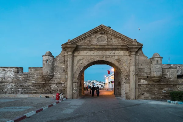 Puerta Del Puerto Atardecer Entrada Essaouira Desde Puerto Marruecos — Foto de Stock