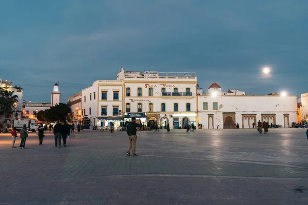 Essaouira Morocco January 2017 Moulay Hassan Square Medina Night Old — Stock Photo, Image