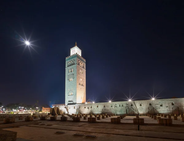 Mezquita Koutoubia Mezquita Kutubiyya Por Noche Mezquita Más Grande Marrakech — Foto de Stock
