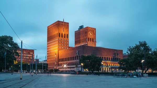 Het Stadhuis Van Oslo Avond Oslo Noorwegen — Stockfoto