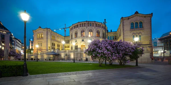 Parlamento Oslo Por Noche Noruega — Foto de Stock