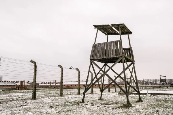 Snow Covered Concentration Camp Auschwitz Birkenau Poland — Stock Photo, Image