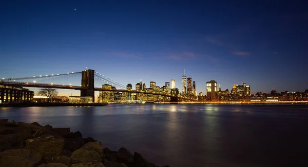 Midtown Manhattan New York City Při Západu Slunce Brooklynský Most — Stock fotografie