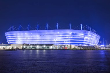 Kaliningrad, Rusya, 10 Haziran 2018: Futbol stadyumu arena, gece Dünya Kupası 2018 olacak nerede