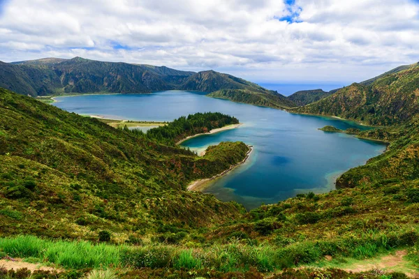 Hermosa Vista Laguna Del Lago Fogo Desde Las Montañas Isla — Foto de Stock