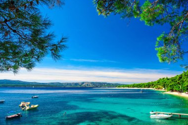 Beautiful beach Zlatni rat in Bol, Island Brac, Croatia. summer holidays destination clipart