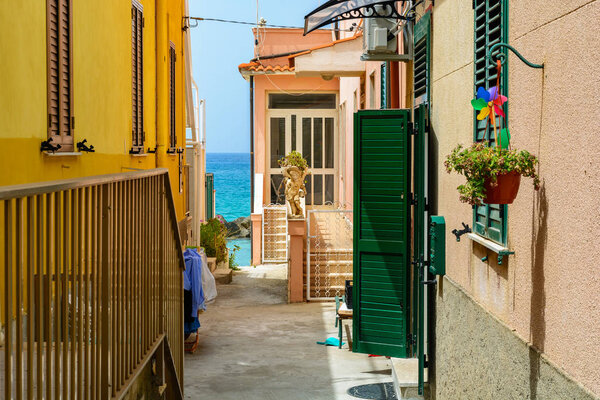 Small street in town Pizzo leading to the sea, Calabria, south Italy