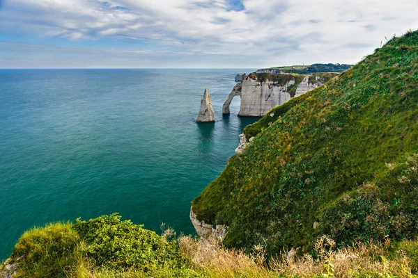 Prachtig Uitzicht Kliffen Aval Etretat Prachtige Beroemde Kust Normandië Frankrijk — Stockfoto