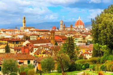 Beautiful cityscape skyline of Florence with cathedral and torre di Arnolfo , Tuscany, Italy clipart