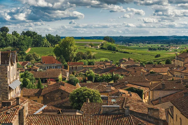 Letecký Pohled Staré Středověké Francouzské Město Saint Emilion Vinicemi Aquitaine — Stock fotografie