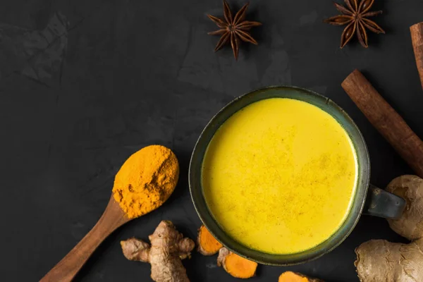 Traditional Indian Drink Turmeric Latte Golden Milk Cinnamon Ginger Anise — Stock Photo, Image