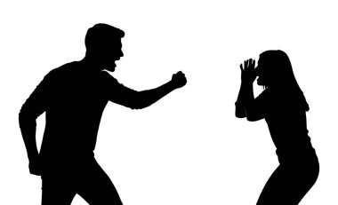 Savaştaki kadın ve erkeğin siluetleri. vektör illüstrasyonu.