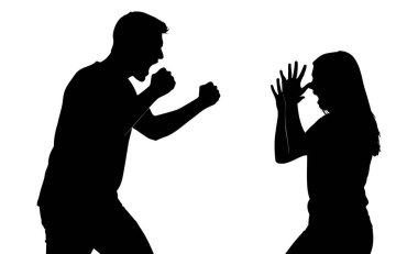 Kadın ve erkek kavga ediyor.