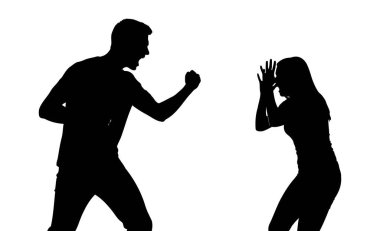 Kadın ve erkeğin kavgasının silueti.