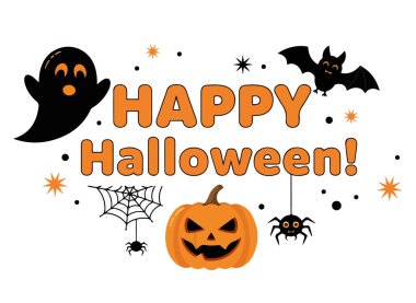 Cadılar bayramı kartı, balkabakları, yarasalar, yıldızlar