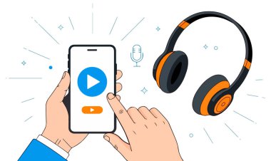 Akıllı telefon ve mikrofonlu kulaklıklar.