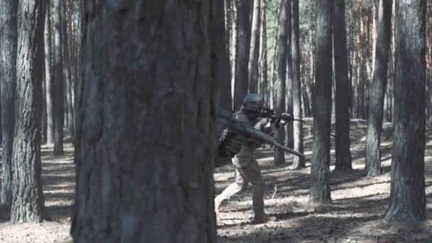 Des Soldats Patrouillent Dans Une Forêt Enfumée — Video