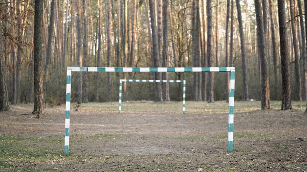 Ormanda futbol, spor ve temiz havada sağlıklı bir yaşam tarzı, maceralar ve seyahat, standart olmayan bir yaklaşım.
