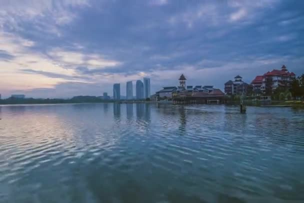Pan Time Lapse Jetty Lakeside Sunrise Pullman Putrajaya Malásia — Vídeo de Stock