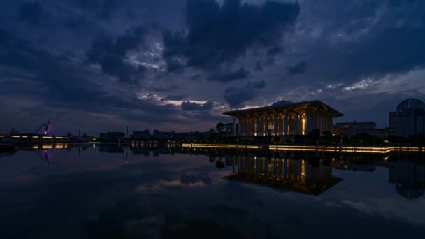 Dramatic Sunrise Timelapse Blue Hour Iron Mosque Also Known Tuanku — Stock Video