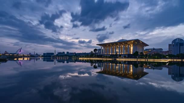 Dramatic Sunrise Timelapse Blue Hour Iron Mosque Also Known Tuanku — Stock Video