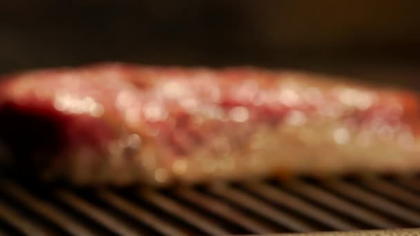 Grill, Steak, Schweinefleisch mit Blut — Stockvideo