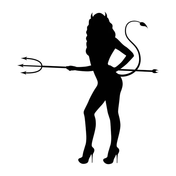 Vector ilustración negro silueta diablo chica — Vector de stock
