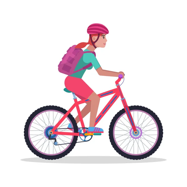 Vector illustration woman on a mountain bicycle — Stock Vector