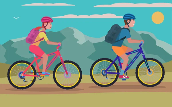 Ilustración vectorial mujer y un hombre montar en bicicleta — Vector de stock