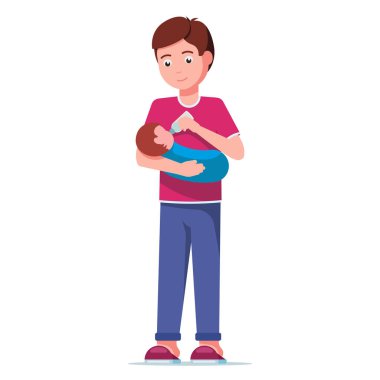 Genç Baba bir şişeden bir bebek beslenme