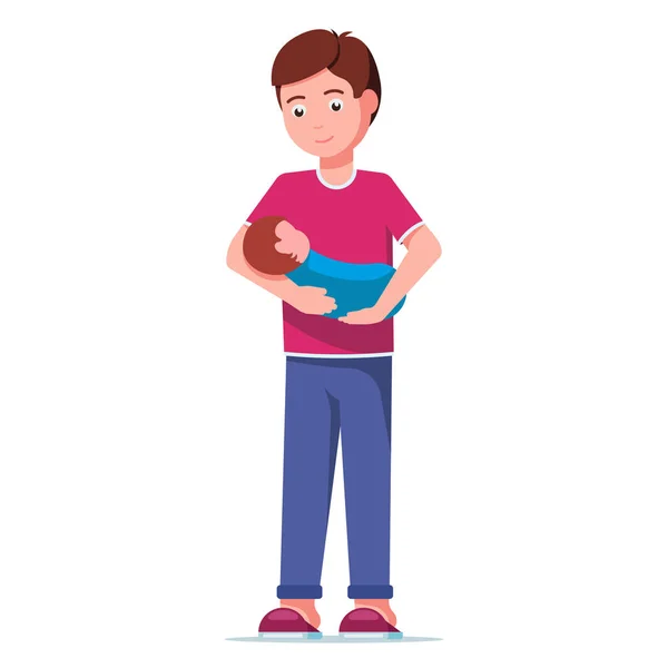 Ilustración vectorial padre joven sosteniendo un bebé — Vector de stock