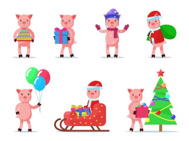 Sevimli küçük hayvan domuz yavruları vektör kümesi