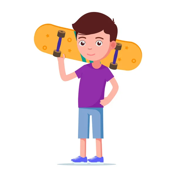 Vector illustration cute boy with a skateboard — Stock Vector