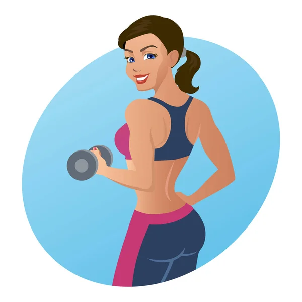 Fitness woman doing an exercise with a dumbbell — Stock Vector