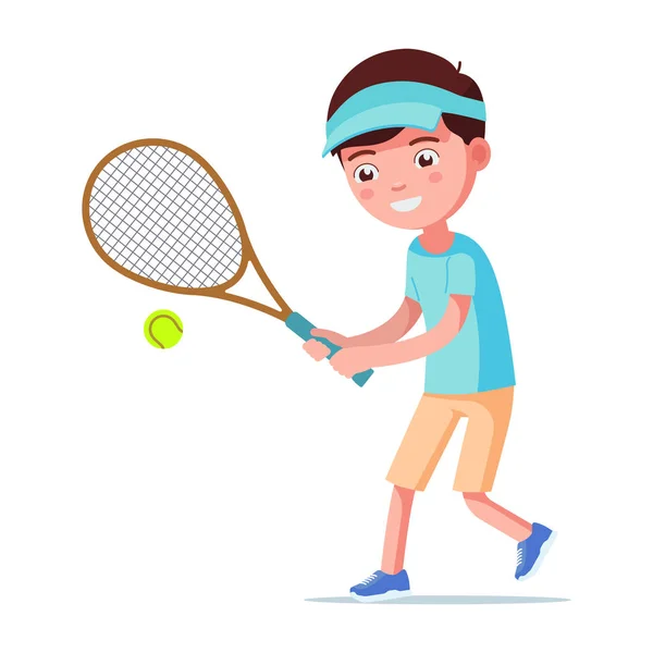 Vector ilustración dibujos animados niño jugando tenis — Vector de stock