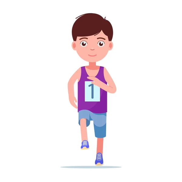 Ilustración vectorial niño de dibujos animados corriendo una maratón — Vector de stock